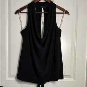 Y2K Forever 21 black drape open back blue top club wear szL